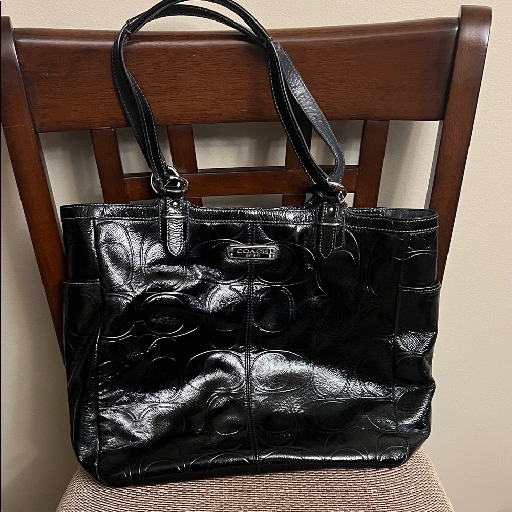 Coach Glossy Black Signature Tote